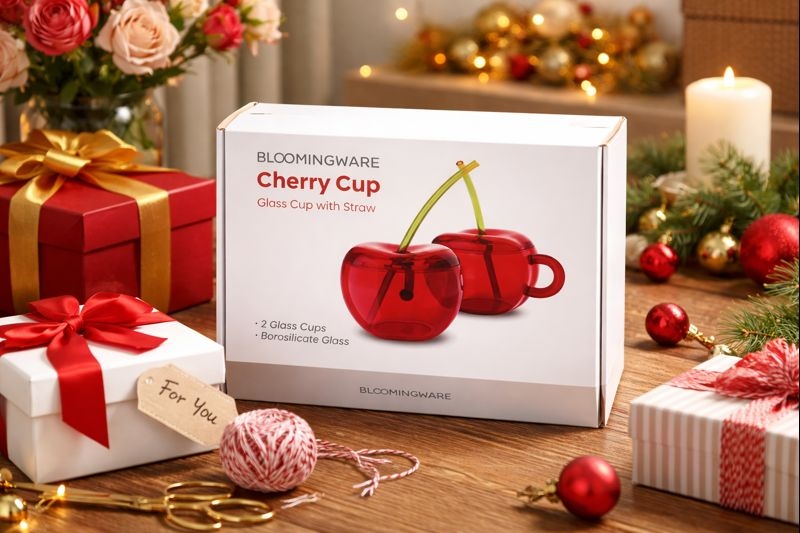 Bloomingware Fruit Collection — designer hand-painted ceramic cherry mugs and sculptural fruit drinkware