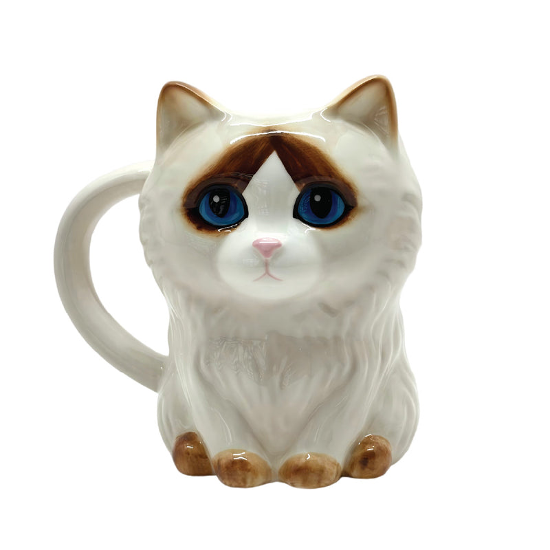 Bloomingware BM-65 Blue-Eyed Ragdoll ceramic cat mug 20oz — ragdoll cat with blue eyes