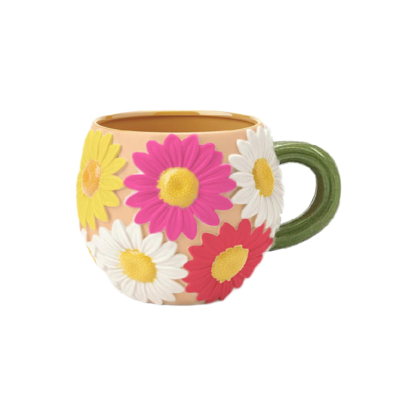Bloomingware BM-41 Fiesta Daisy Meadow Peach ceramic mug 16oz — bold multicolor daisies