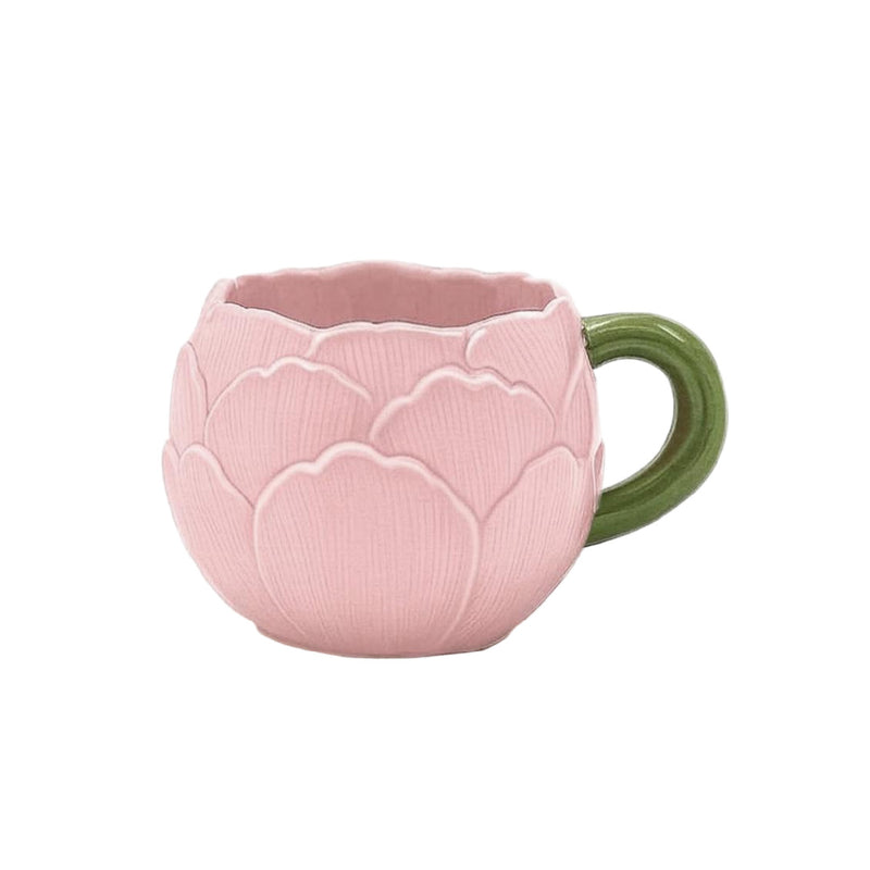 Bloomingware BM-45 Peony Bloom Blush Relief ceramic mug 16oz — peony petal sculpting