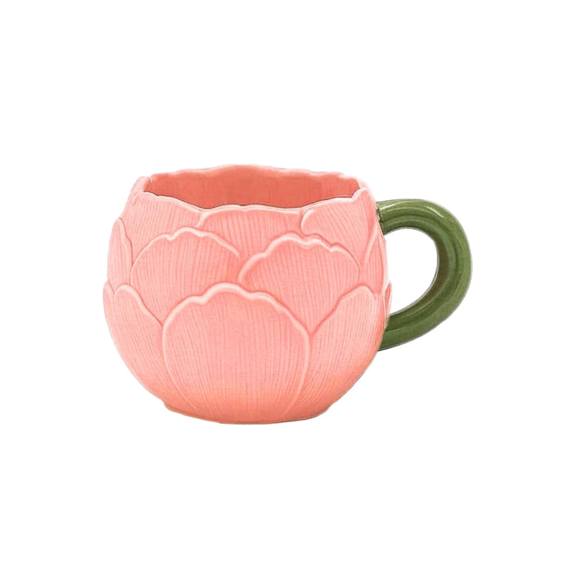 Bloomingware BM-46 Peony Bloom Coral Relief ceramic mug 16oz — warm coral peony