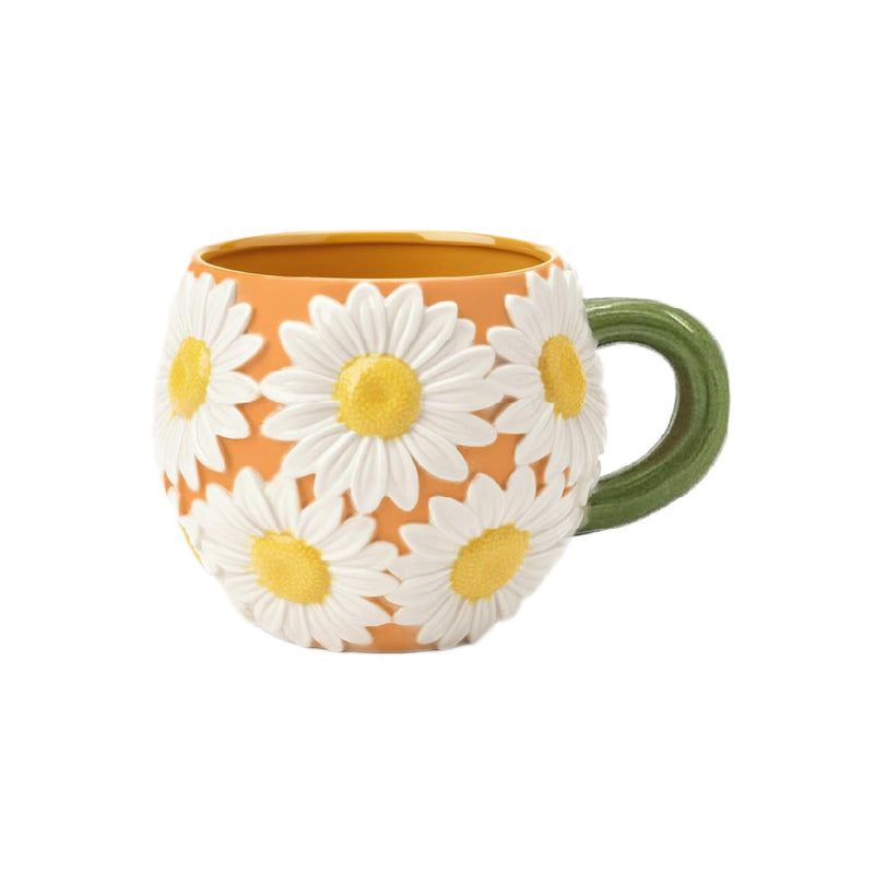 Bloomingware BM-40 Sunset Daisy Meadow Relief ceramic mug 16oz — warm sunset tones