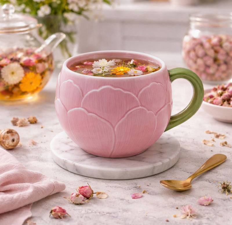 Peony Bloom Blush Relief Flower Mug