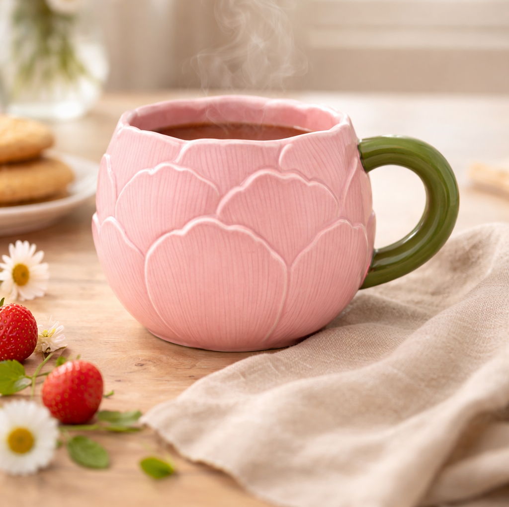 Peony Bloom Coral Relief Flower Mug